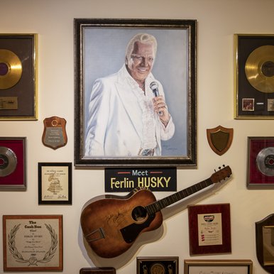 A collection of Gold records and other memorabilia line the walls of the Heart of Texas Country Museum