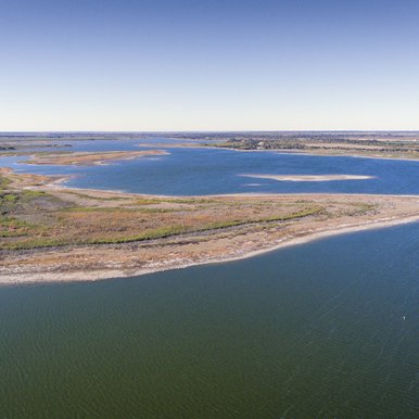 Aerial view of Brady creek reservoir, also called Brady lake
