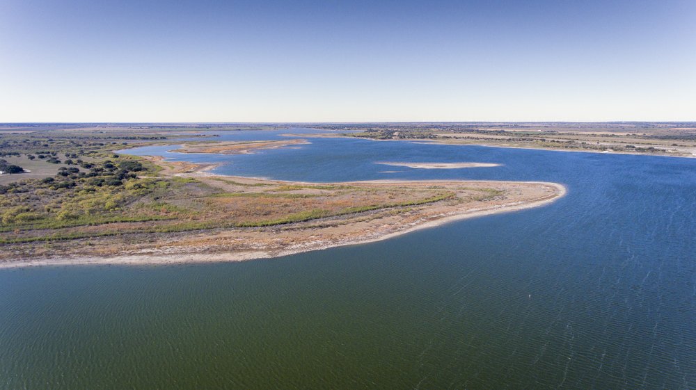 Aerial view of Brady creek reservoir, also called Brady lake