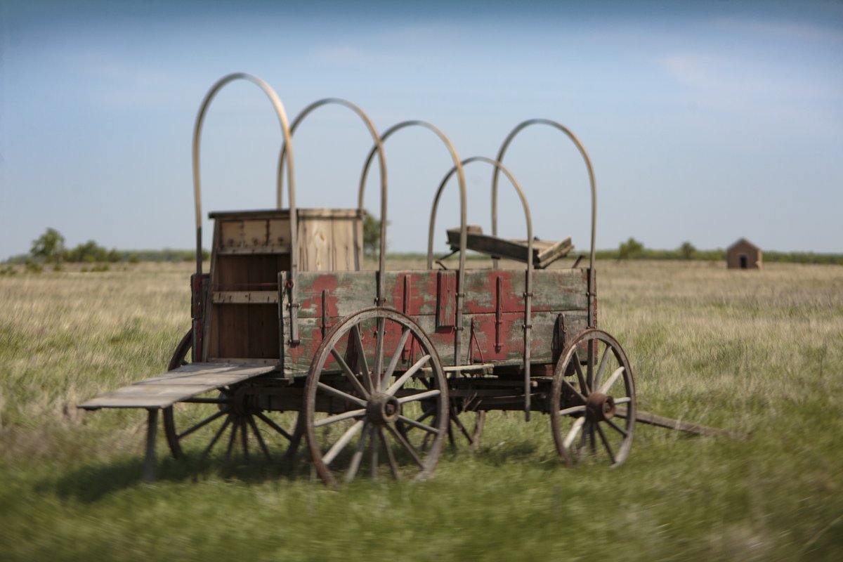 Covered Wagon in an open field.