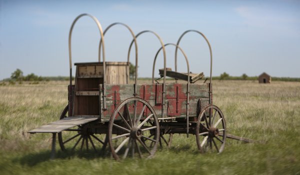 Covered Wagon in an open field.