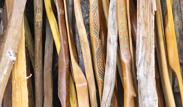 Wood lined up for making bows.