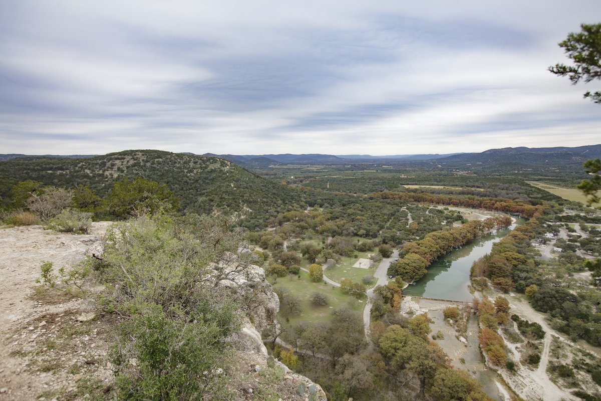 A view at the Frio River winding through Garner State Park at the Baldy Overlook
