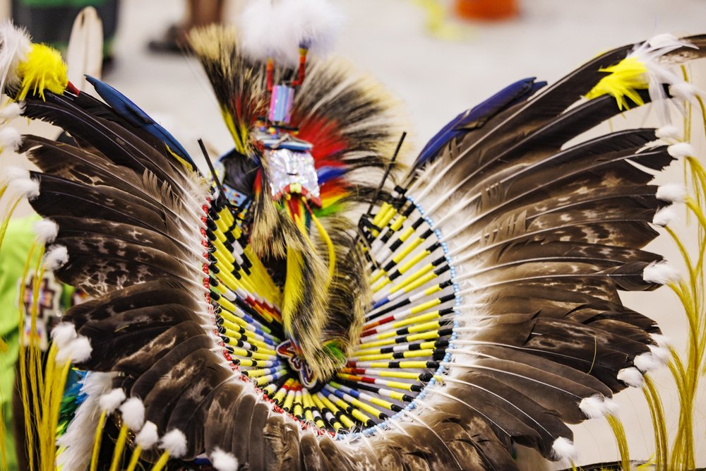 Yellow and brown headwear at the annual Powwow at the Austin Convention Center
