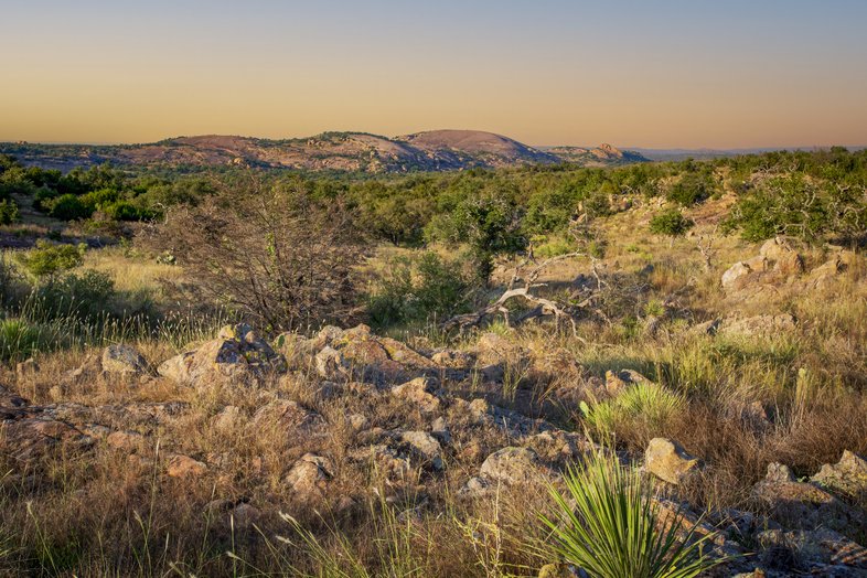 A view of Enchanted Rock from the Comanche Rock Ranch.