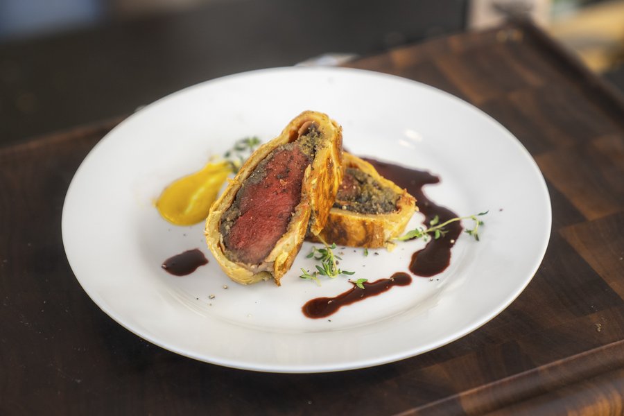 Sandhill Crane Wellington on a white plate