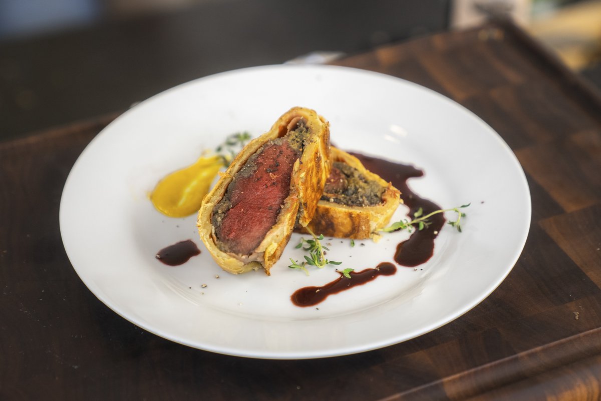 Sandhill Crane Wellington on a white plate