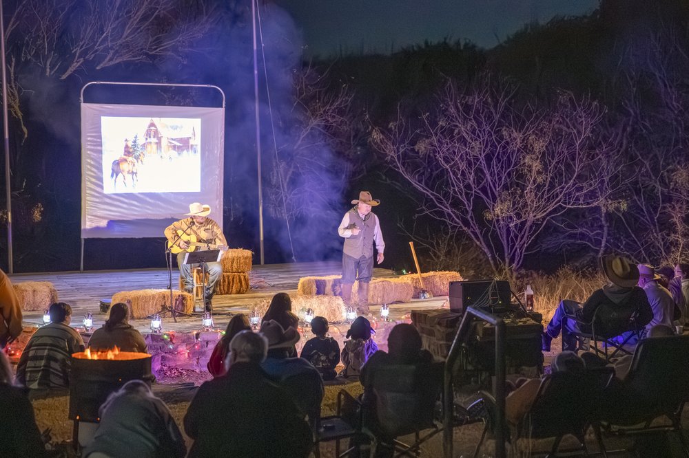 A person performing in Cowboy Christmas at Mineral Wells State Park.