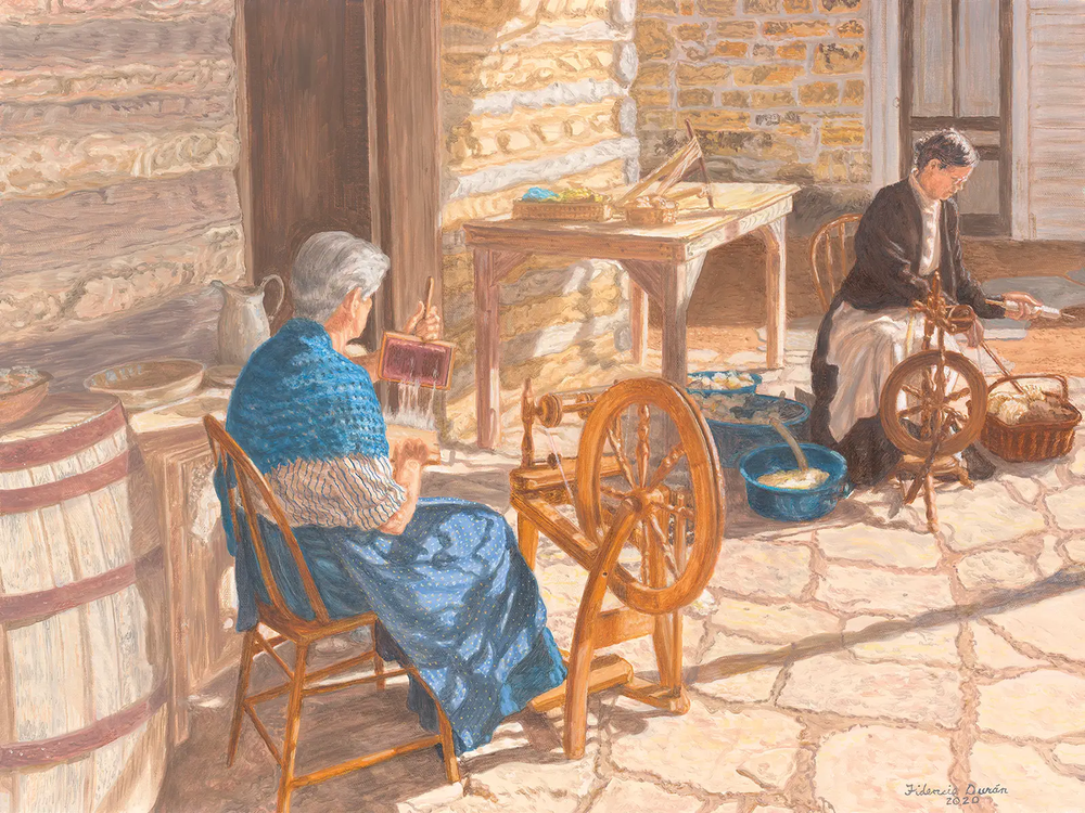 Fidencio Duran painting of women carding wool