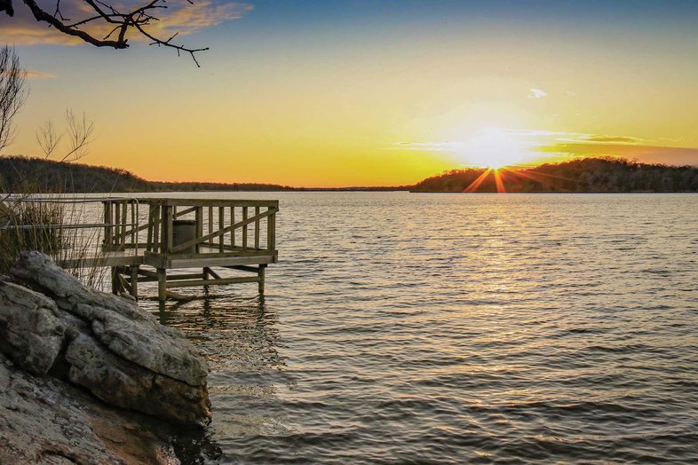 A fishing peir at sunset.