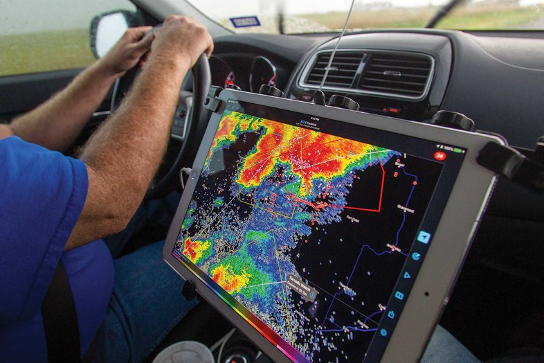 A mobile radar display in a truck.