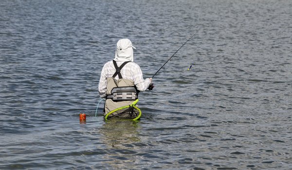 Man wade fishing in Baffin Bay