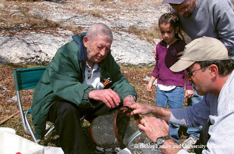 Clark Hubbs with Family at Clear Creek taking samples