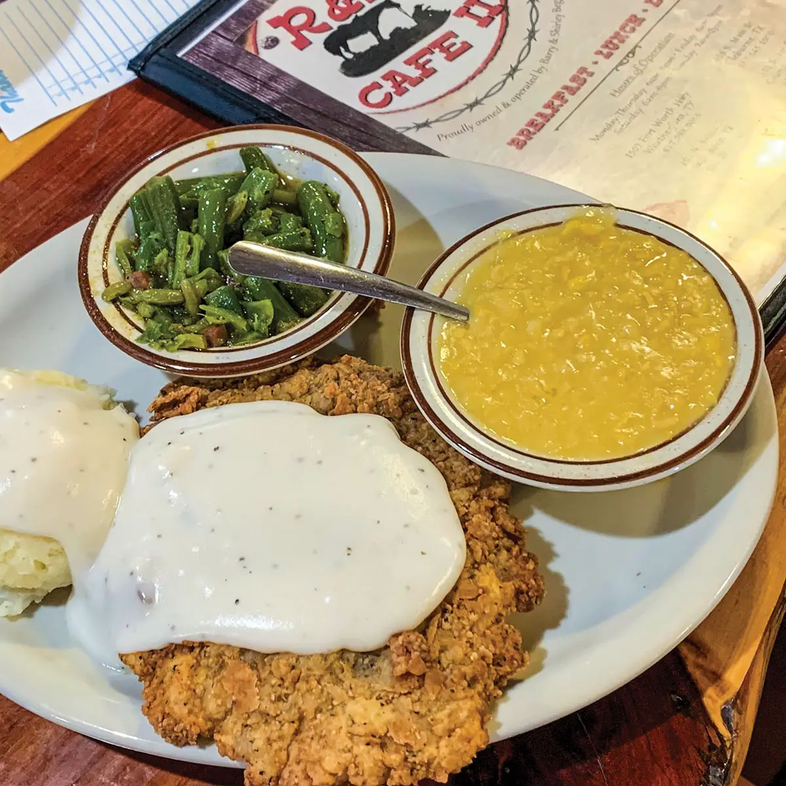 Cleburne  R&K Cafe II Chicken Fired Steak and menu on the wood table