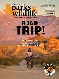 Cover - October 2022 Title - Road Trip  Image -Person riding a motorcylce into the mountains Title
