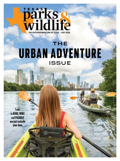 Cover July 2026 - Kayakers on a Lake near a city - Title Urban Adventure