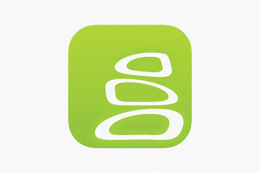 Cairn App logo Green background with white outlined rocks stacked