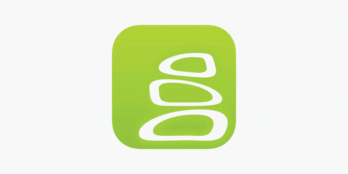 Cairn App logo Green background with white outlined rocks stacked