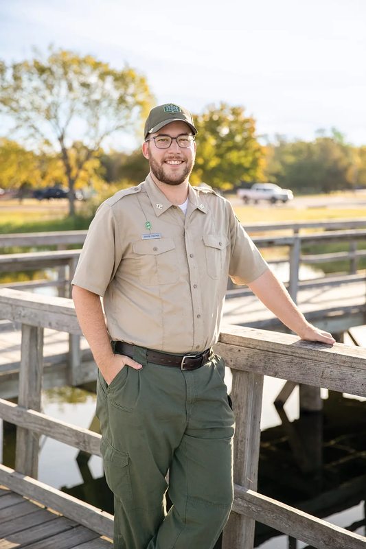 David Fischer, Purtis Creek's then-superintendent, standing on the pier