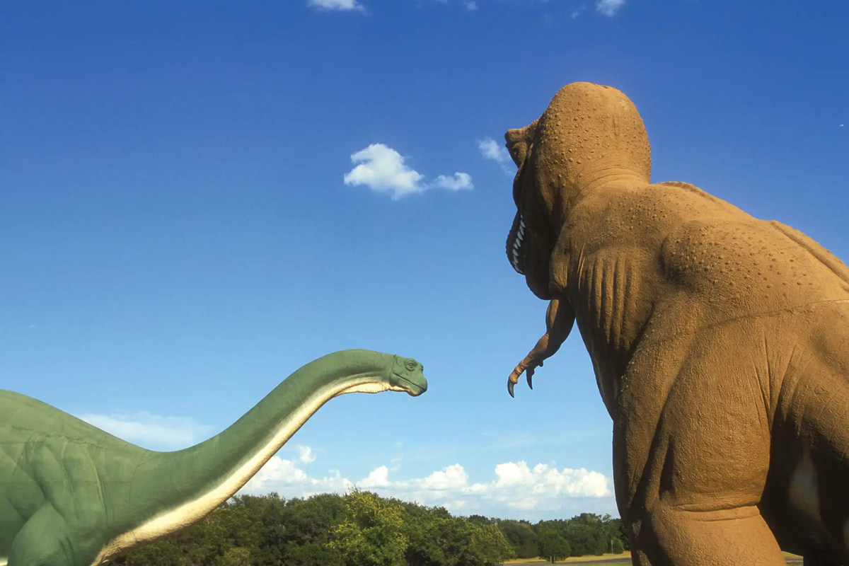 Dinosaur Valley statues keeping watch over Dinosaur Valley State Park