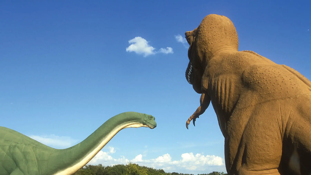 Dinosaur Valley statues keeping watch over Dinosaur Valley State Park