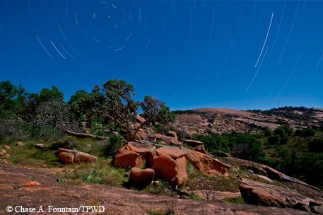 enchanted rock at night with long exposure