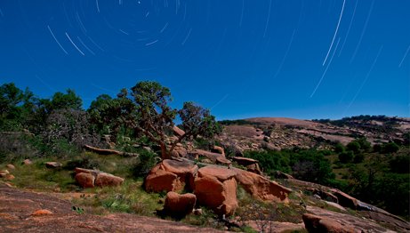 enchanted rock at night with long exposure