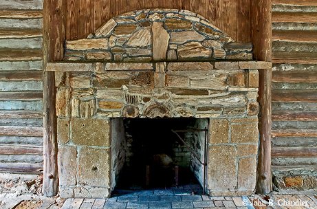 Eagle fireplace made of petrified wood built by the Texas CCC