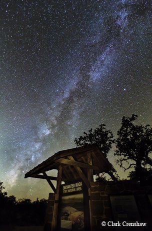 Enchanted Rock Park Sign with milky way in the night sky