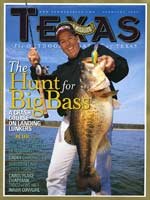 February 2005 Cover - Man holding a big bass and a fishing rod - Title: The Hunt for Big Bass