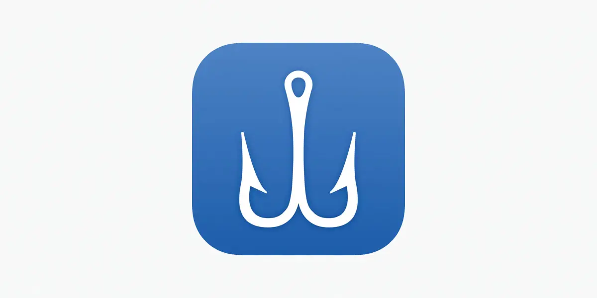 Fishing Points App logo - white hook on a blue background