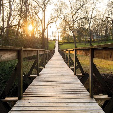 Foot bridge over a low valley.