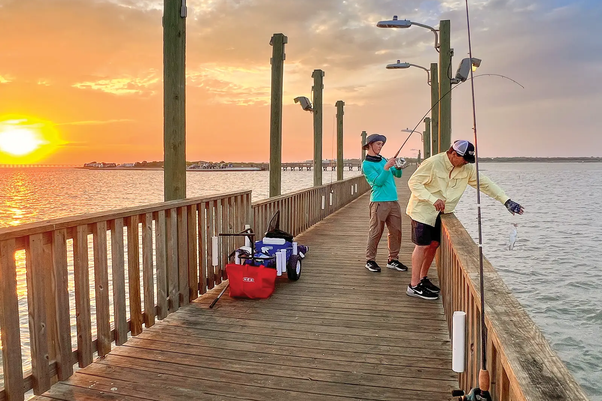 Fishermen on Goose Island fishing pier