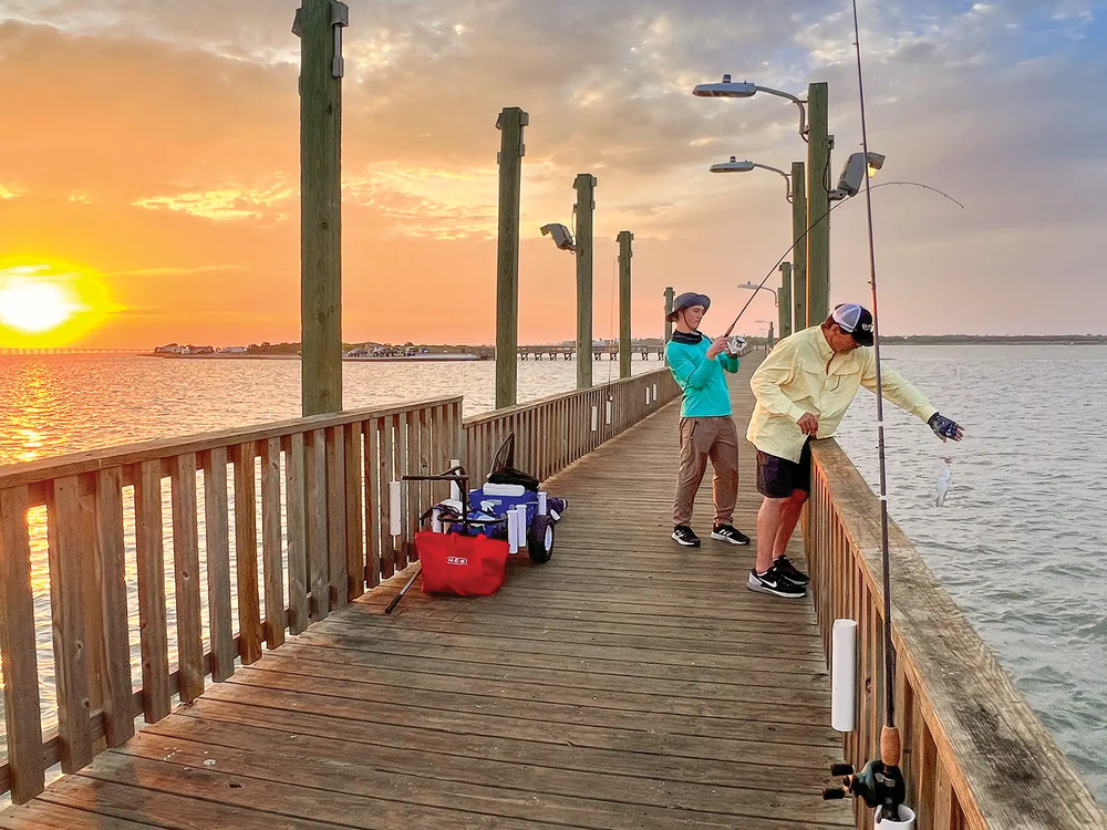 Fishermen on Goose Island fishing pier