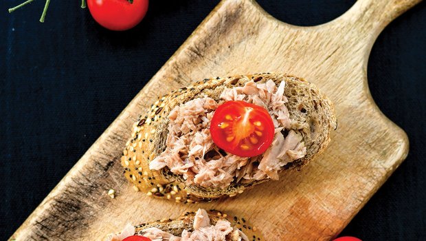 Grilled Trout Bruschetta on a cutting board