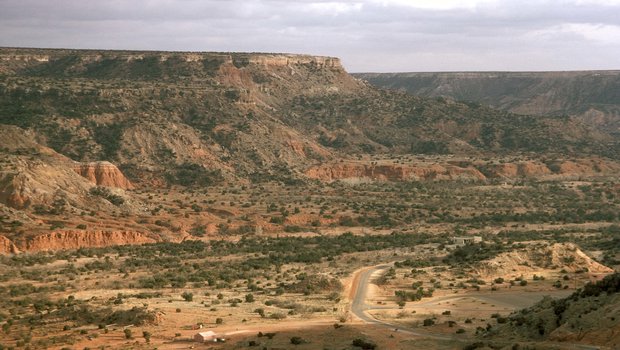 Aerial view of Mesa and valley within the Texas panhandle