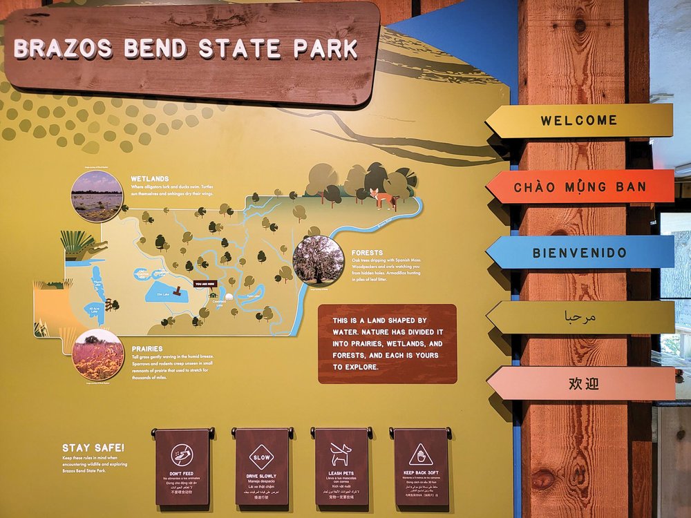 Interpretive sign at brazos bend state park.