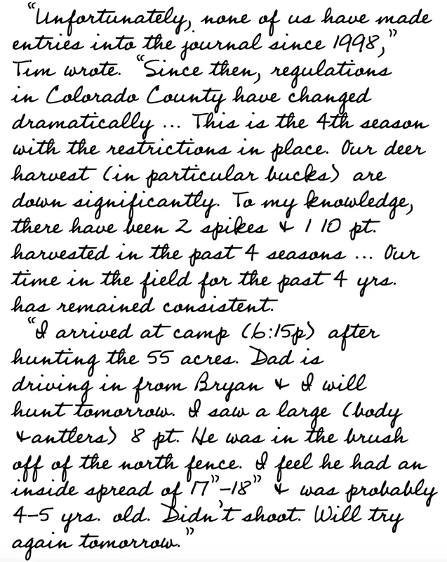 Journal Entry three discussing the regulation on the size of a buck when hunting