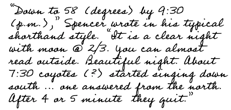 Journal Entry one describing the weather and wildlife.