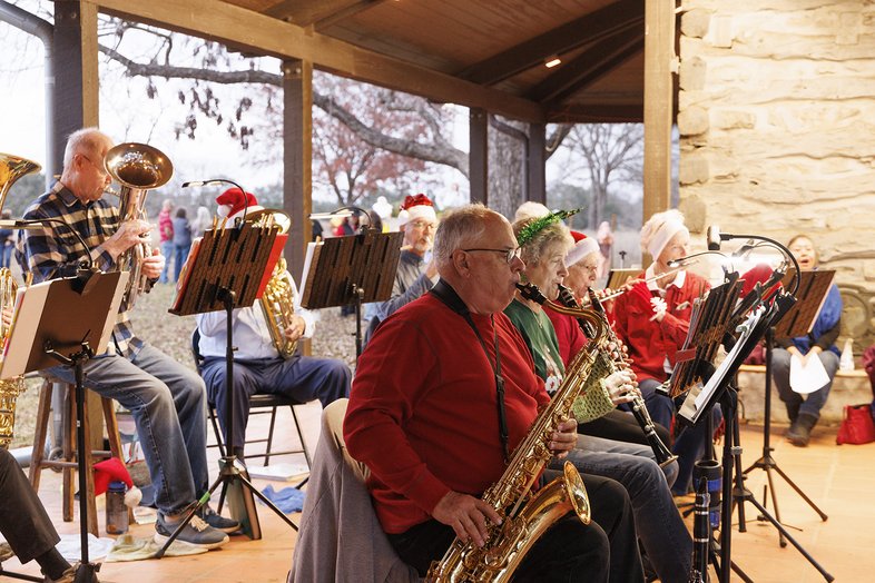 A band playing at the Lyndon B. Johnson State Park and historic site tree lighting.