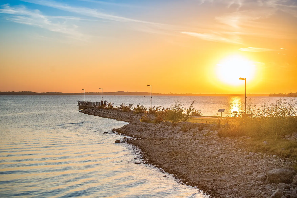 Sunrise at a peninsula at Ray Roberts Lake.