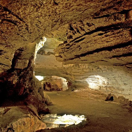Inside Longhorn Cavern Looking towards the open sky.