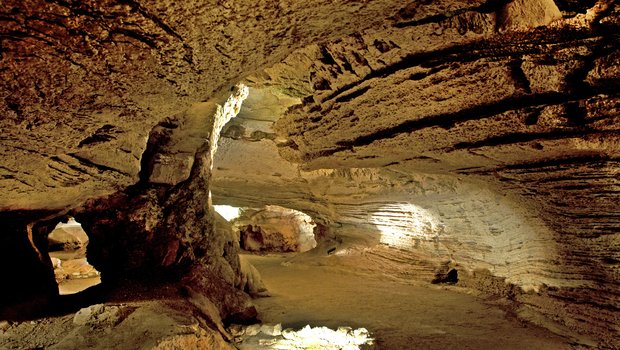 Inside Longhorn Cavern Looking towards the open sky.