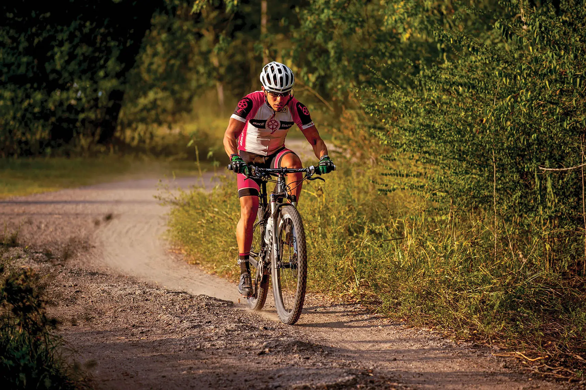 Memorial Park Biker riding on a park trail