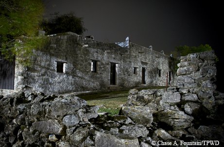 Mission Espíritu Santo at night in Goliad State Park