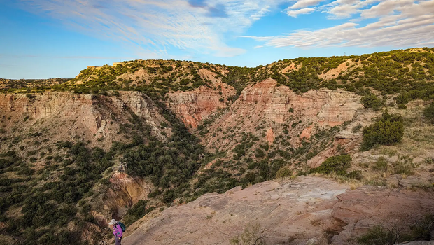 Hiker on the rim of Palo Duro Canyon
