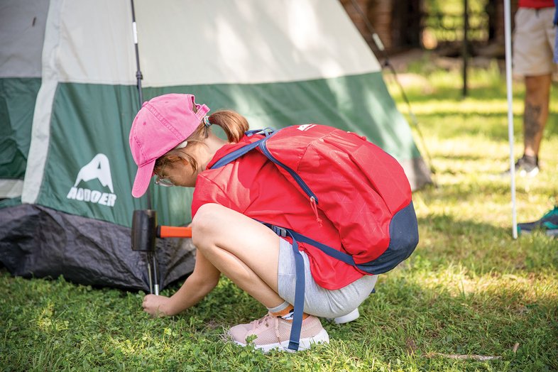 Setting up a tent