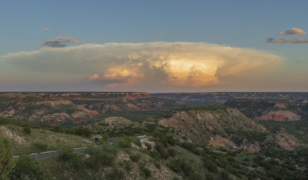 Palo Duro Canyon with sun reflecting off a cloud