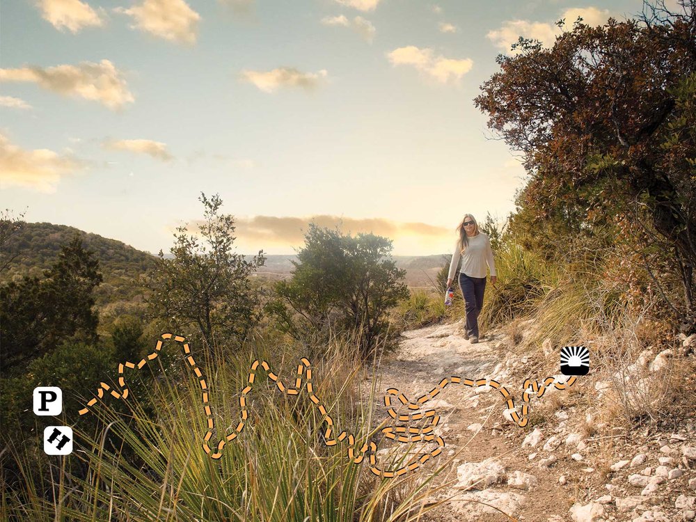 Person walking the South Llano River's Overlook Trail