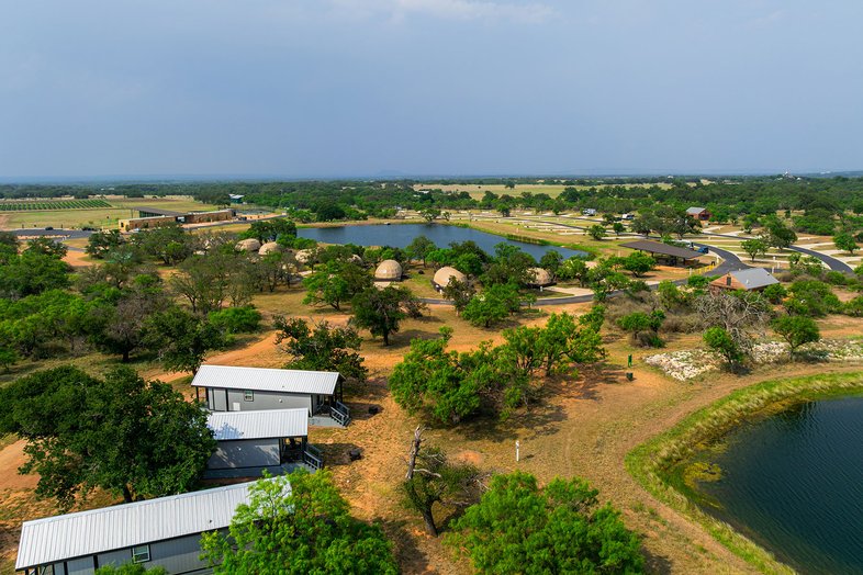 Arial view of SKYE Texas cabins.